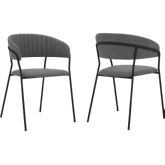 Nara Dining Chair in Grey Leatherette & Black Metal (Set of 2)