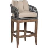 Orbit Outdoor 30" Bar Stool in Weathered Eucalyptus Wood, Gray Rope & Taupe Olefin Fabric (Set of 2)