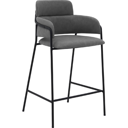 Oshen 26" Counter Stool in Grey Leatherette & Black Metal