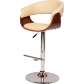 Paris Adjustable Height Swivel Bar Stool on Curved Walnut Base w/ Cream Leatherette Seat & Back