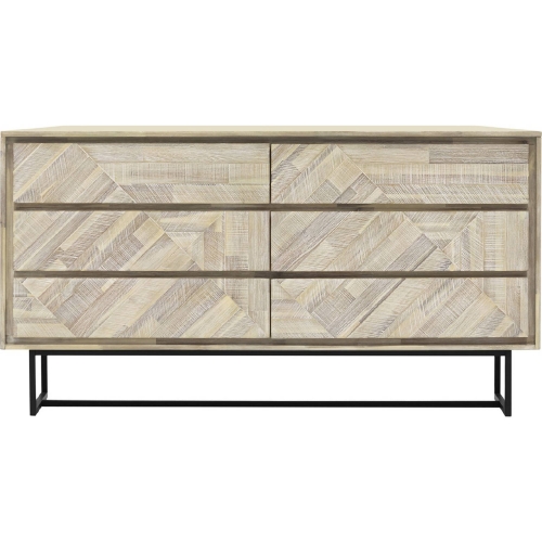 Peridot 6 Drawer Dresser in Natural Acacia & Black Metal