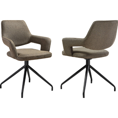 Penny Swivel Dining Chair in Coffee Brown Fabric & Black Metal (Set of 2)