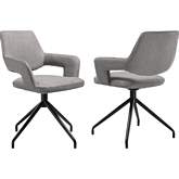 Penny Swivel Dining Chair in Gray Fabric & Black Metal (Set of 2)