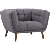 Phantom Mid Century Modern Arm Chair in Tufted Dark Gray Linen & Walnut Legs