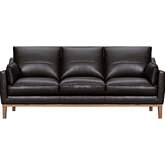Pompeii 87" Sofa in Dark Brown Leather & Weathered Wood