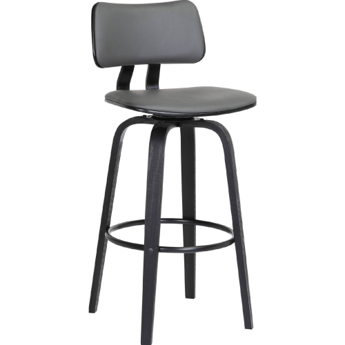 Pico 26" Swivel Counter Stool in Black Wood, Gray Leatherette & Black Metal