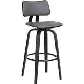 Pico 30" Swivel Bar Stool in Black Wood, in Gray Leatherette & Black Metal