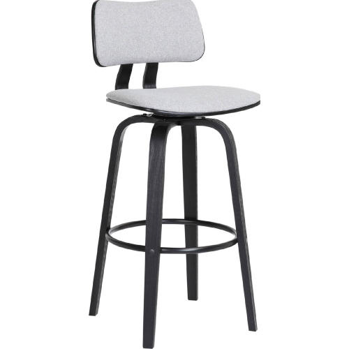 Pico 26" Swivel Counter Stool in Black Wood, Light Gray Fabric & Black Metal