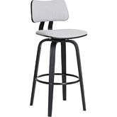 Pico 30" Swivel Bar Stool in Black Wood, in Light Gray Fabric & Black Metal