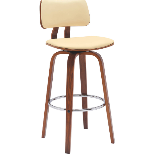 Pico 30" Swivel Bar Stool in Walnut Wood, in Cream Leatherette & Chrome