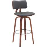 Pico 30" Swivel Bar Stool in Walnut Wood, in Gray Leatherette & Chrome