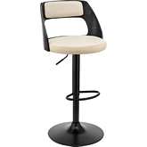 Paulo Adjustable Height Swivel Bar Stool in Cream Leatherette & Black Wood & Black