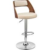 Paulo Adjustable Height Swivel Bar Stool in Cream Leatherette & Walnut Finish & Chrome