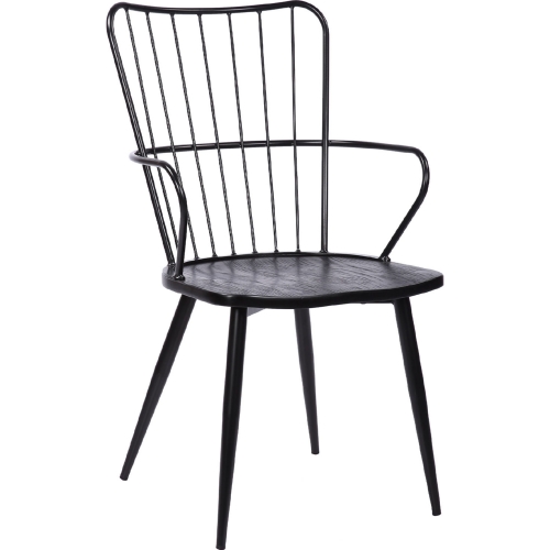 Parisa High Back Dining Chair in Black Steel & Black Brushed Wood