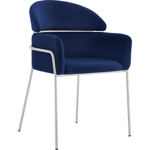 Portia Dining Chair in Blue Velvet & Brushed Stainless Steel (Set of 2)