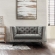Regis Arm Chair in Tufted Grey Linen on Exposed Wood Frame