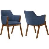 Renzo Dining Chair in Blue Fabric & Walnut Finish (Set of 2)