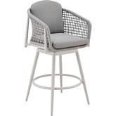 Rhodes Outdoor Swivel 30" Bar Stool in Aluminum, Light Gray Rope & Fabric (Set of 2)