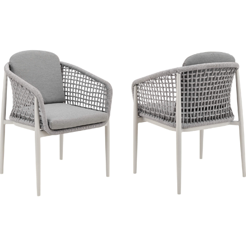 Rhodes Outdoor Dining Chair in Aluminum, Light Gray Rope & Fabric (Set of 2)