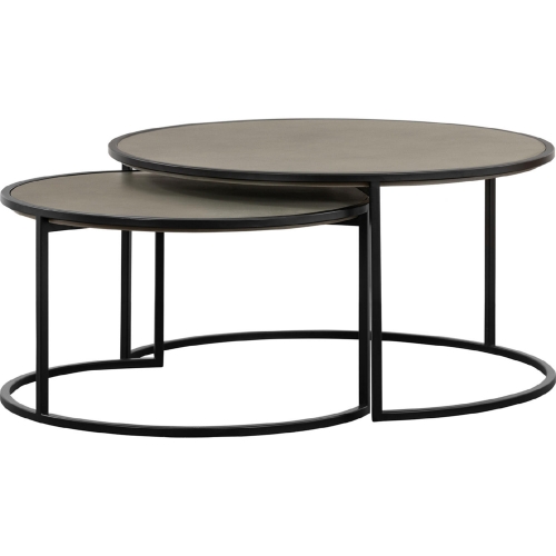Rina2 Piece Nesting Coffee Table Set in Gray Concrete & Black Metal