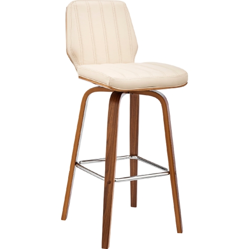 Renee 30" Swivel Bar Stool Cream Leatherette & Walnut Wood
