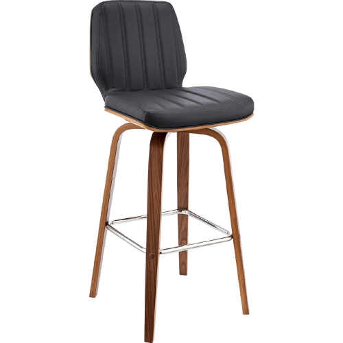 Renee 30" Swivel Bar Stool Grey Leatherette & Walnut Wood