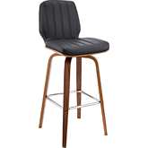 Renee 30" Swivel Bar Stool Grey Leatherette & Walnut Wood