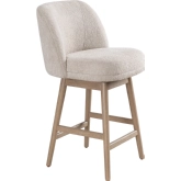 Sadie 26" Swivel Counter Stool in Ancient Stone Beige Fabric & Washed Wood