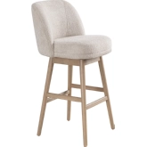 Sadie 30" Swivel Bar Stool in Ancient Stone Beige Fabric & Washed Wood