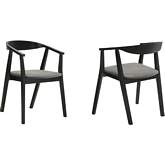 Santana Dining Chair in Black Finish Wood & Charcoal Gray Fabric (Set of 2)