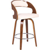 Shelly 26" Swivel Counter Stool in Cream Leatherette & Walnut