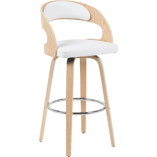 Shelly 30" Swivel Bar Stool in Patterned Oak Wood & White Leatherette