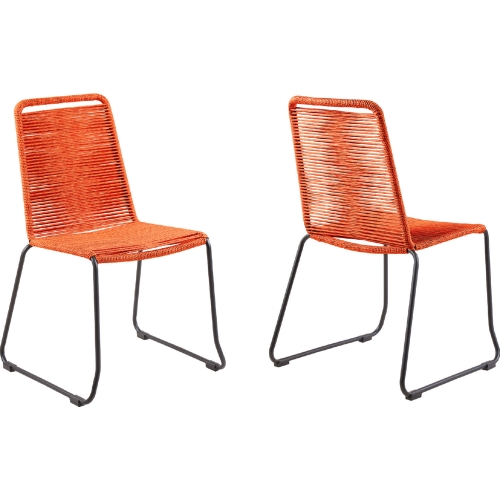 Shasta Outdoor Stackable Dining Chair in Orange Rope & Black Metal (Set of 2)