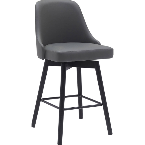 Sicily 26" Swivel Counter Stool in Gray Leatherette, Black Wood & Black Metal