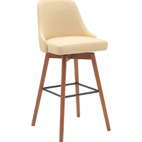 Sicily 30" Swivel Bar Stool in Cream Leatherette, Walnut Wood & Black