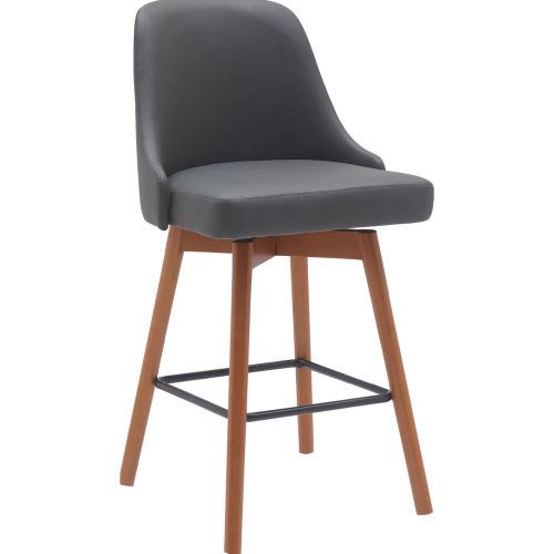 Sicily 26" Swivel Counter Stool in Gray Leatherette, Walnut Wood & Black