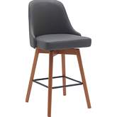 Sicily 26" Swivel Counter Stool in Gray Leatherette, Walnut Wood & Black