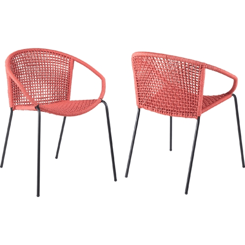 Snack Indoor Outdoor Dining Chair in Brick Red Rope & Black Steel (Set of 2)