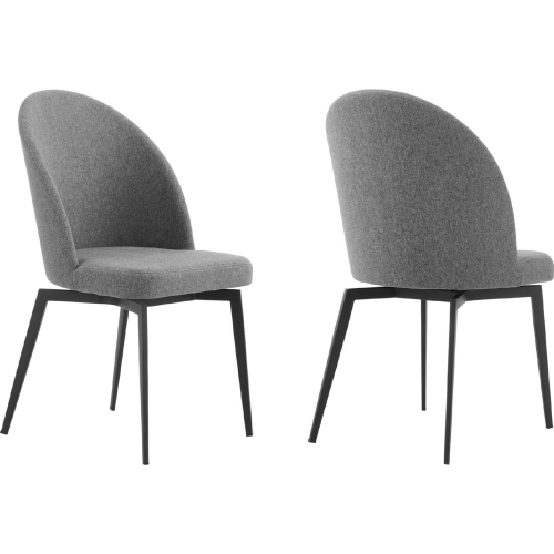 Sunny Swivel Dining Chair in Grey Fabric & Black Metal (Set of 2)