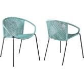 Snack Indoor Outdoor Dining Chair in Wasabi Rope & Black Steel (Set of 2)