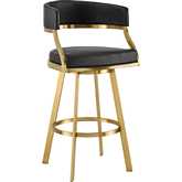 Saturn 30" Swivel Bar Stool in Gold Brushed Stainless Steel & Black Leatherette