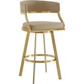 Saturn 26" Swivel Counter Stool in Gold Brushed Stainless Steel & Light Sand Leatherette