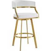 Saturn 26" Swivel Counter Stool in Gold Brushed Stainless Steel & White Leatherette