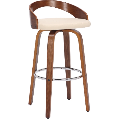 Sonia 30" Swivel Bar Stool in Cream Leatherette & Walnut Finish Wood