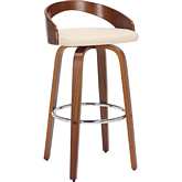 Sonia 30" Swivel Bar Stool in Cream Leatherette & Walnut Finish Wood