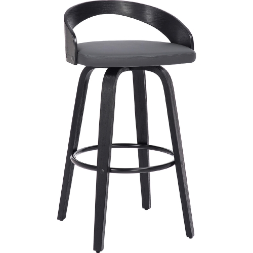 Sonia 30" Swivel Bar Stool in Grey Leatherette & Black Wood