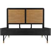 Saratoga Queen Platform Bed Frame in Black Acacia & Rattan