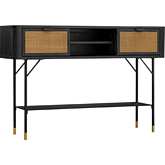 Saratoga Console Table in Black Acacia & Rattan