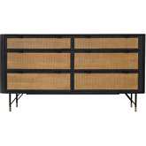 Saratoga 6 Drawer Dresser in Black Acacia & Rattan