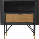 Saratoga Nightstand in Black Acacia & Rattan